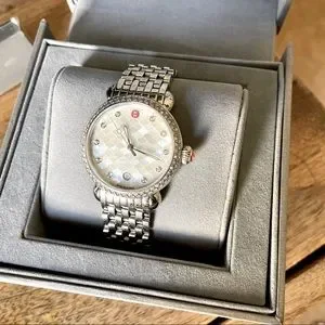 MICHELE Silver Csx 36 Diamond Mother of Pearl Mosaic  Mop Watch Michele CSX Diamond Bezel Mother Of Pearl Face Chronograph  main image 3